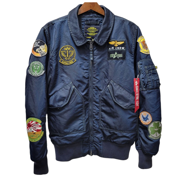 Alpha Industries Men Jacket Flyers CWU45P[N] Bomber 8 Badges Excellent Condition - Picture 1 of 13